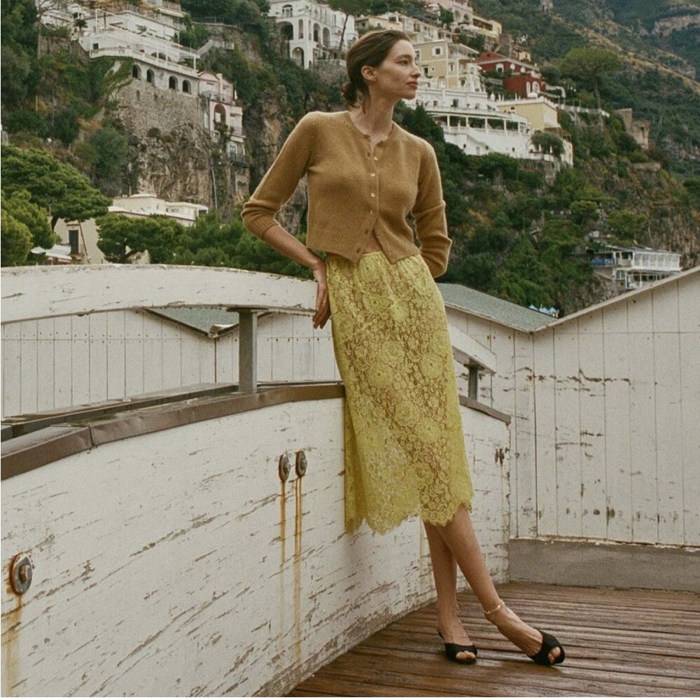 Doen Nandi yellow lace midi skirt in daffodil size small
